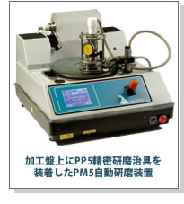 加工盤上にPP5精密研磨治具を装着したPM5自動研磨装置